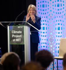 Monday’s event, “The Climate Project at MIT: Launching the Missions,” drew a capacity crowd at the Samberg Center. The project is “a whole-of-MIT mobilization,” President Sally A. Kornbluth said in her opening remarks.