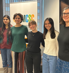 Manduhai Buyandelger (far left) and Lauren Bonilla (far right), with MIT students who went to Mongolia with Bonilla in January 2024.