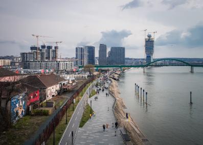 construction and flood barriers in Belgrade, Serbia